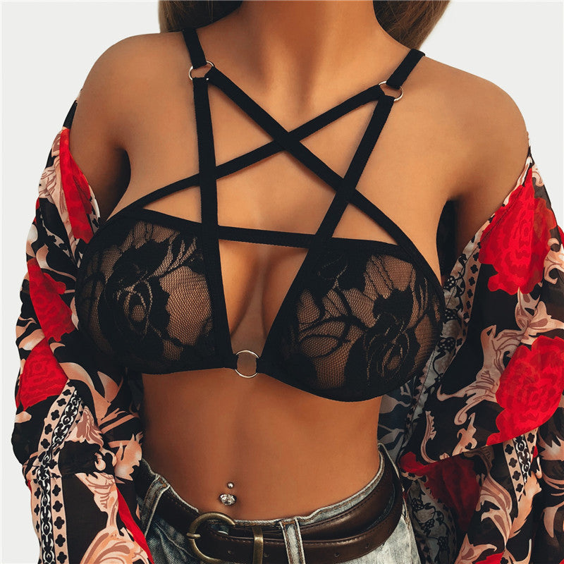 Gothic Bra Cage Lace Brassiere Sexy Pentagram Lingerie