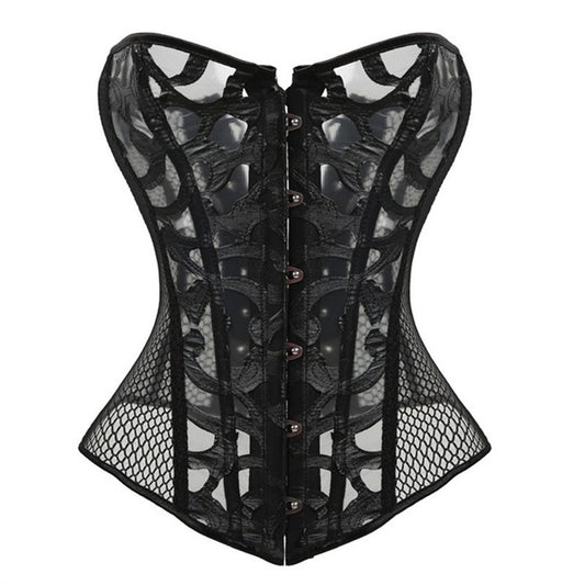 Hollow Out Mesh Lace Bustier Steel Boned Top Corset