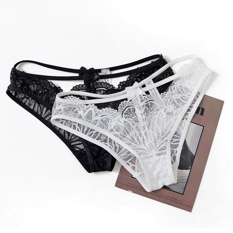 Floral Mesh Trim Cut Out Lace Cross Panties