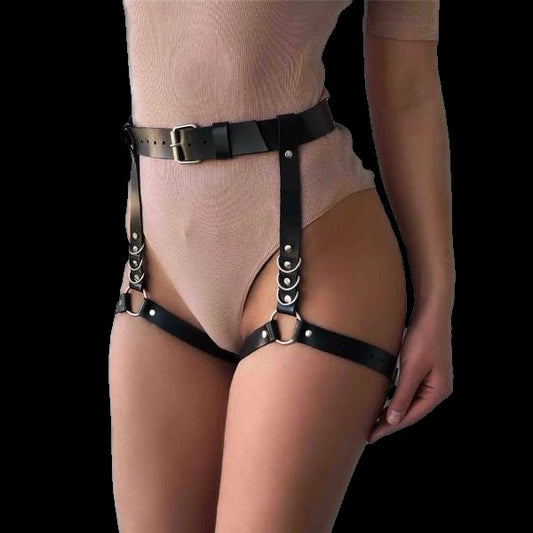Black Leather Harness Bondage Waist Belts