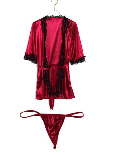 Deep V Neck Ruffle Lace Silk Long Sleeve Kimono Robes