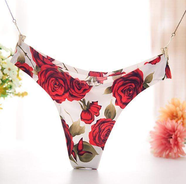 Flower Print Low Waist Seamless Thong Panties