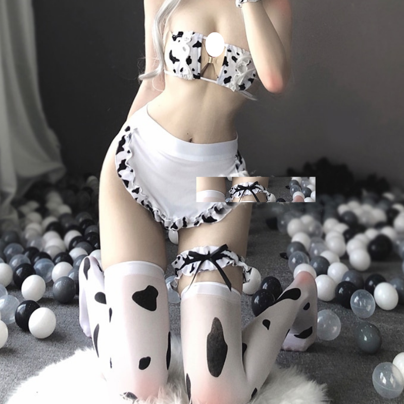 Erotic Mini Cow Lolita Lingerie Set Maid Costume