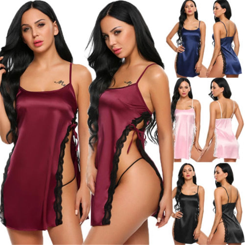 Babydoll Lace Robes Side Slit Nightdress auggust-store.myshopify.com Nightgowns Auggust Store