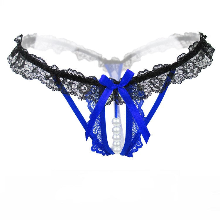 Bowknot Beads Panties Lace Hollow G String