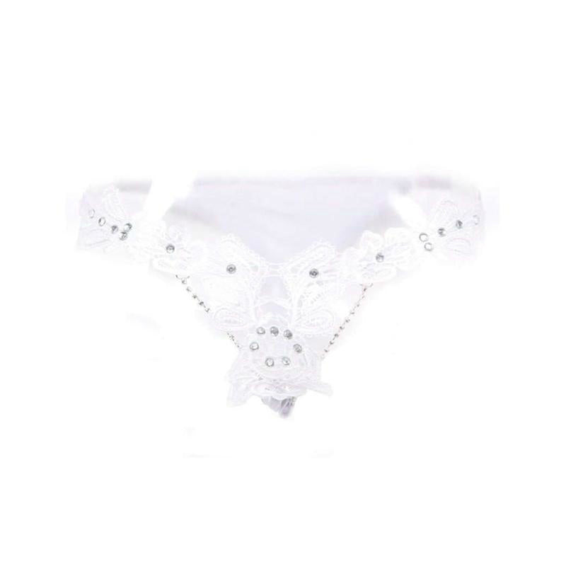 Embroidery Floral Beaded Strings Thong Panties