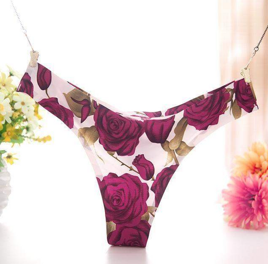 Flower Print Low Waist Seamless Thong Panties