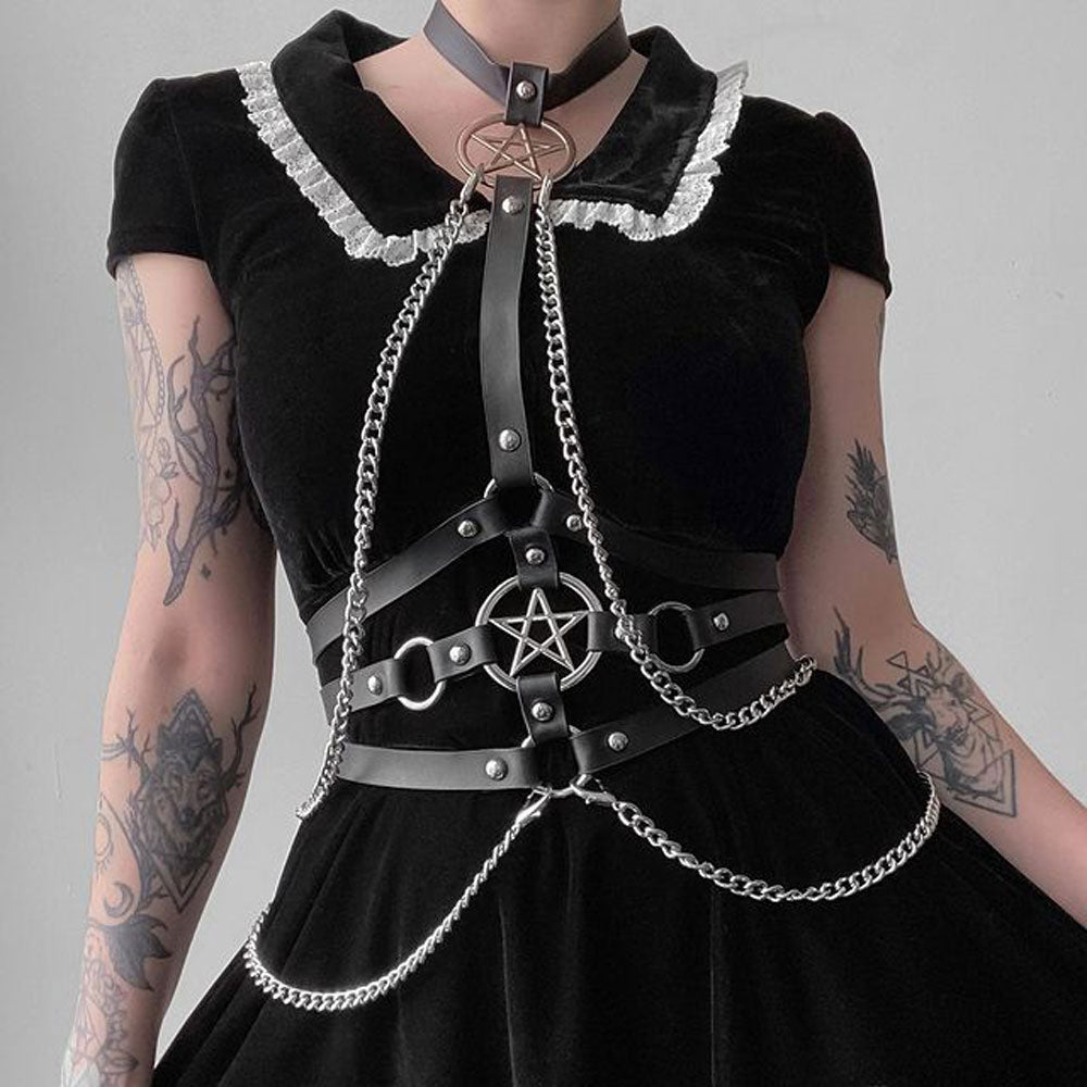 Gothic Bra Cage Neck Choker Suspender Body Harness