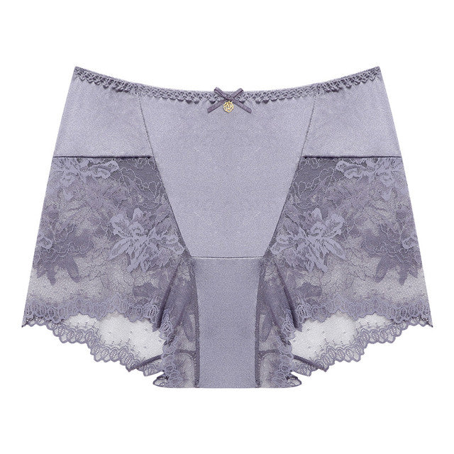 Floral Mesh Lace Bow Front High Waist Silk Panties