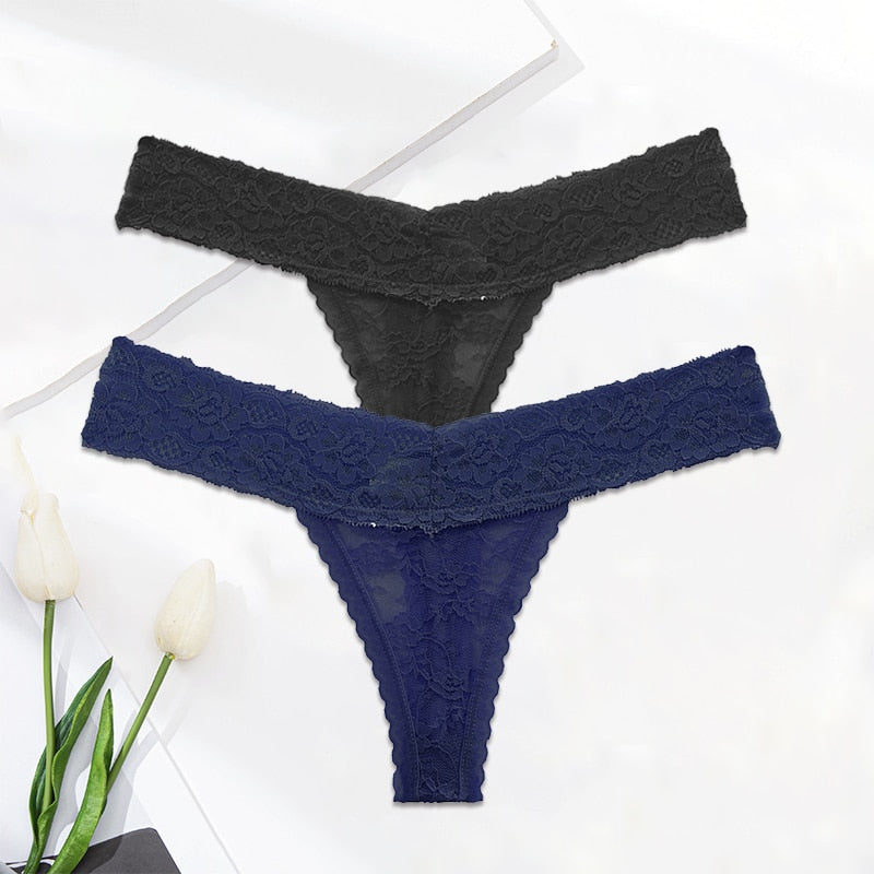 Floral Lace Mesh Hollow Out Thong Low Rise Panties