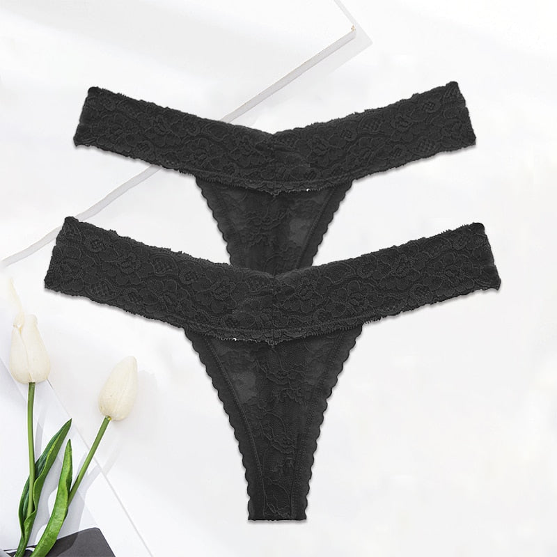 Floral Lace Mesh Hollow Out Thong Low Rise Panties