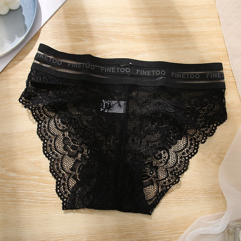 Mesh Embroidery Floral Lace Hollow Out Mid Panties