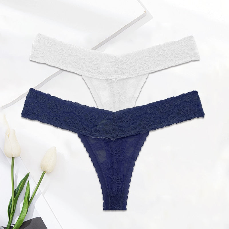 Floral Lace Mesh Hollow Out Thong Low Rise Panties