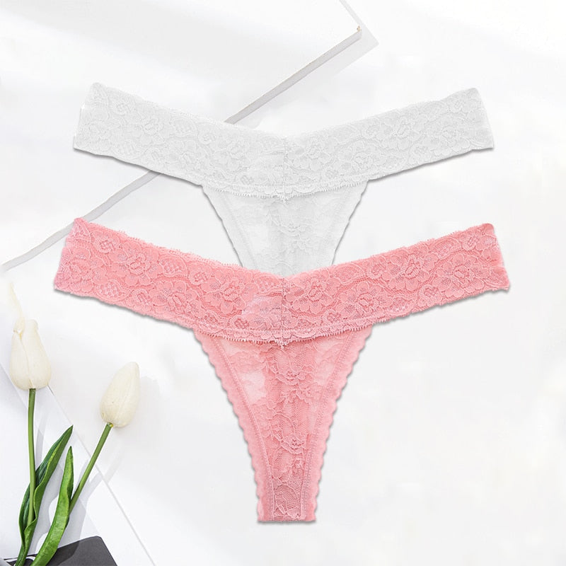 Floral Lace Mesh Hollow Out Thong Low Rise Panties