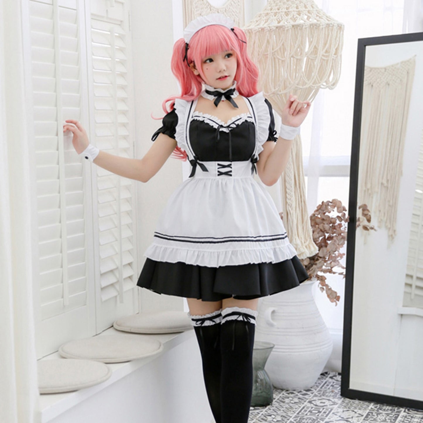 Cute Lolita Ruffle French Apron Dress Maid Outfit