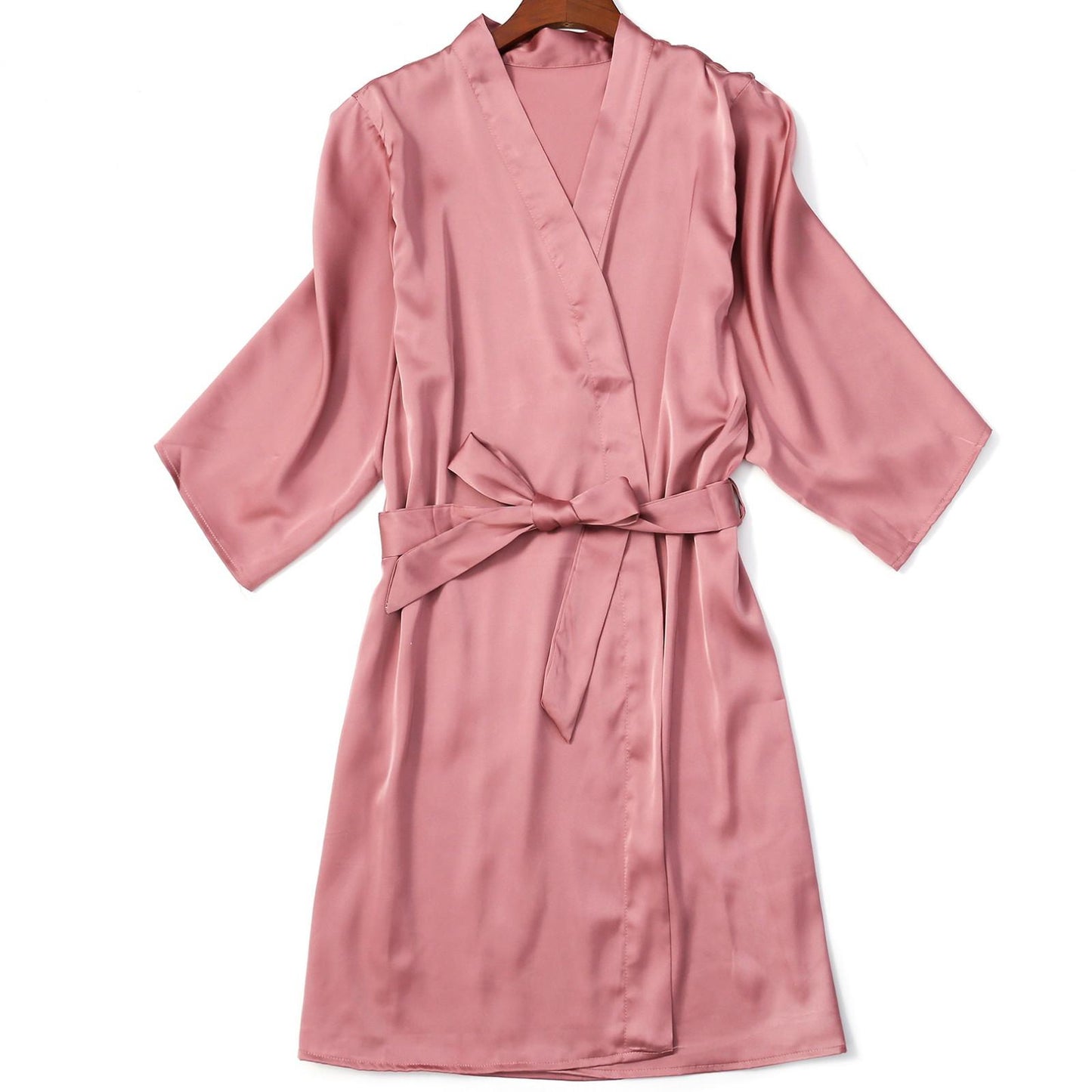 Elegant Solid Color Faux Silk Kimono Set Nightdress