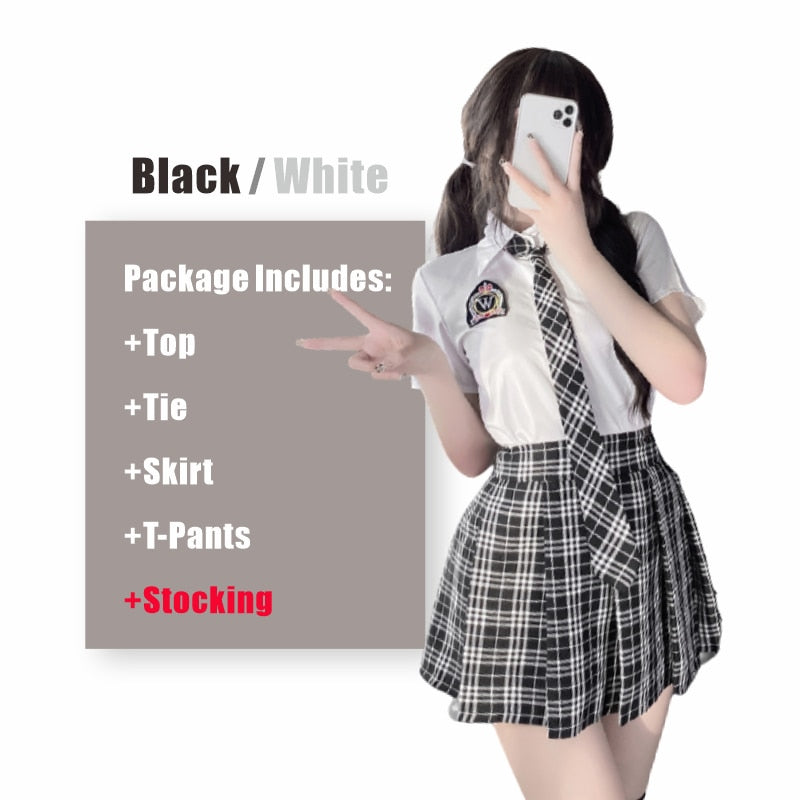 Tempted Short Sleeve Polo Pleated Skirt Student Costume