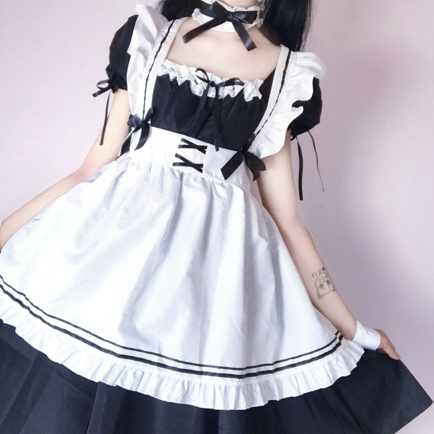 Cute Lolita Ruffle French Apron Dress Maid Outfit