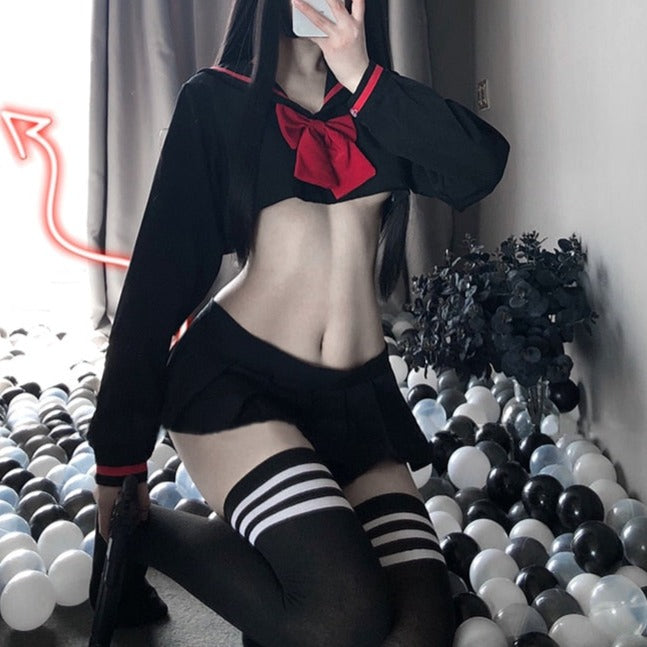 Kawaii Lolita Long Sleeve Bowknot Mini Skirt Cosplay