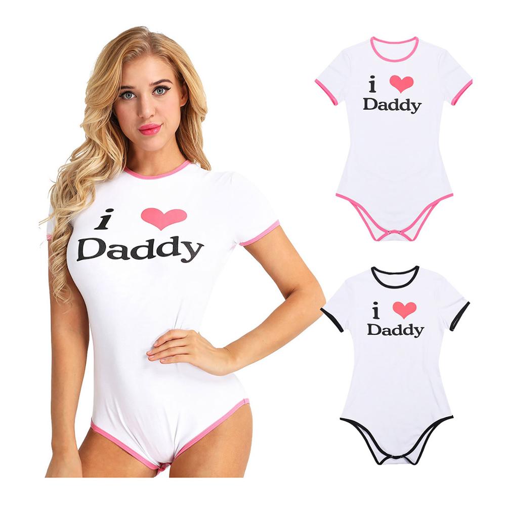 I Love Daddy Print Open Crotch Bodysuit Costume