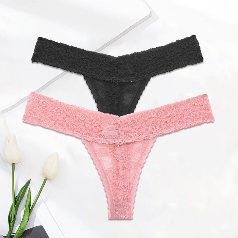 Floral Lace Mesh Hollow Out Thong Low Rise Panties
