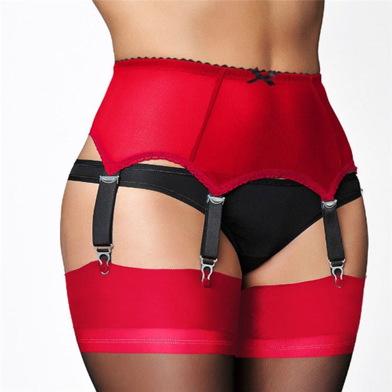 Elastic Mesh Six Straps High Waist Garter Belt