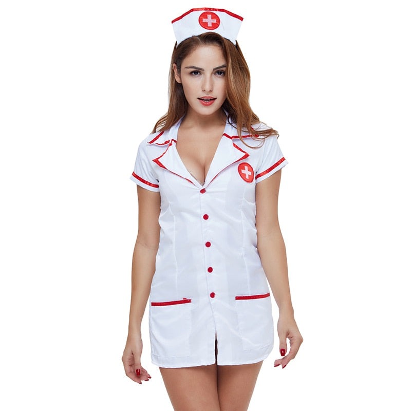 Sexy Deep V Neck Dress Nurse Cosplay Costume