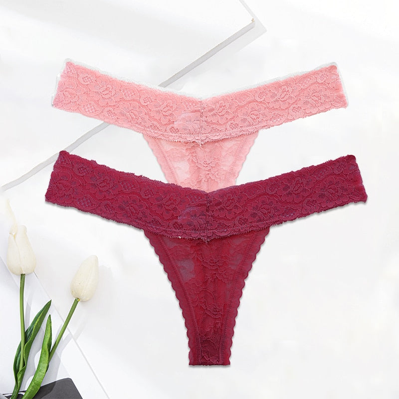 Floral Lace Mesh Hollow Out Thong Low Rise Panties