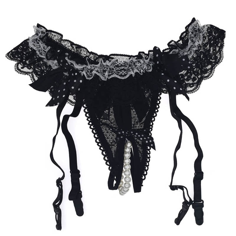 Floral Ruffle Mesh Crotchless Pearl Garter Belts Auggust Floral Ruffle Mesh Crotchless Pearl Garter Belts Auggust