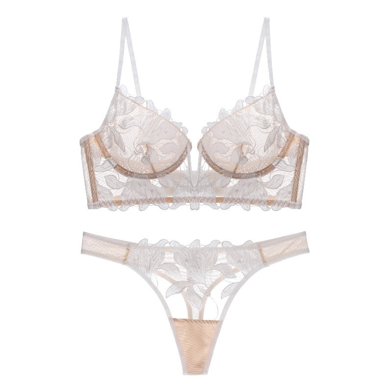French Lace Embroidery Brassiere Lingerie Set