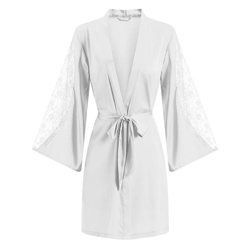 Floral Lace Mesh Satin Hollow Out Tie Robes Nightwear