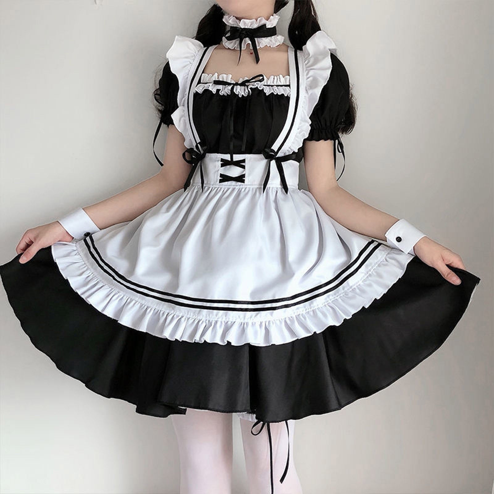 short maid dress Cute Lolita Ruffle French Apron Dress Maid Outfit – Auggust