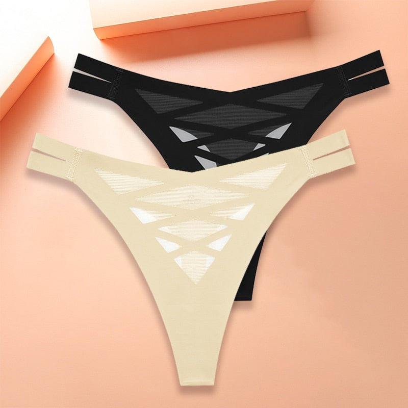 New Seamless Silk Cross Waist Lingerie Thong Panties