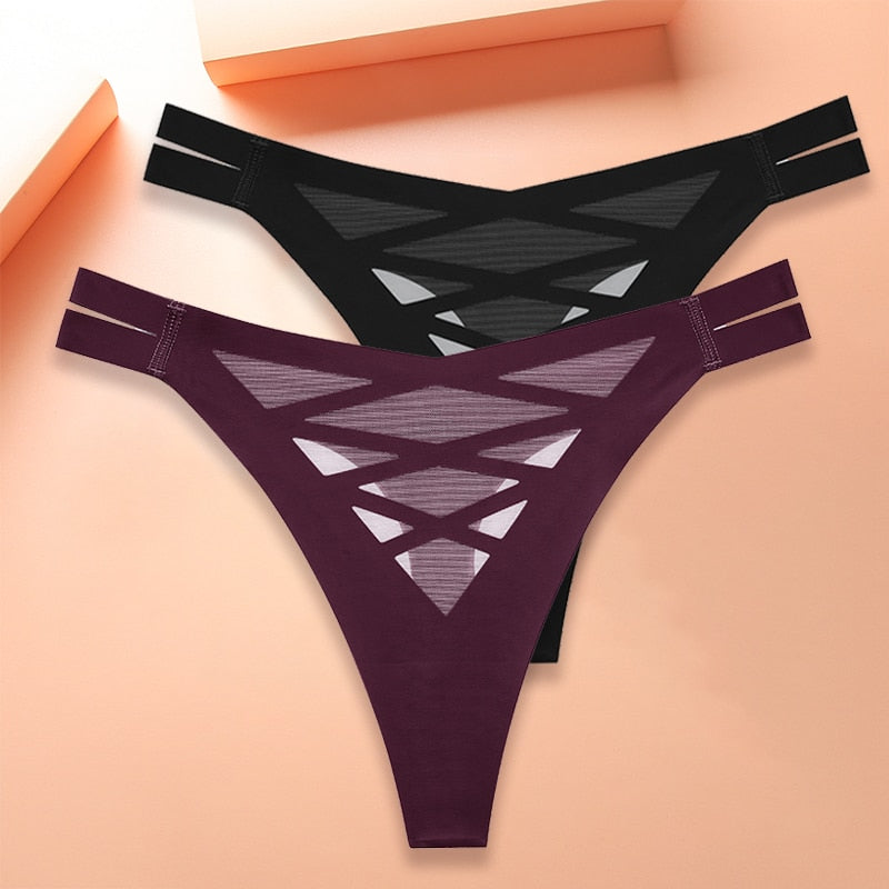 New Seamless Silk Cross Waist Lingerie Thong Panties