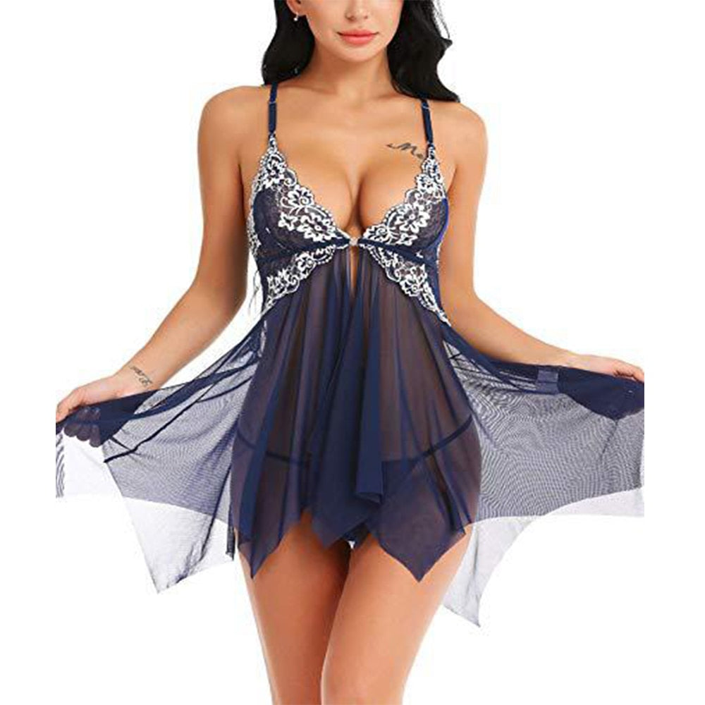 Slutty Lace Mesh Front Closure Babydoll And Chemises