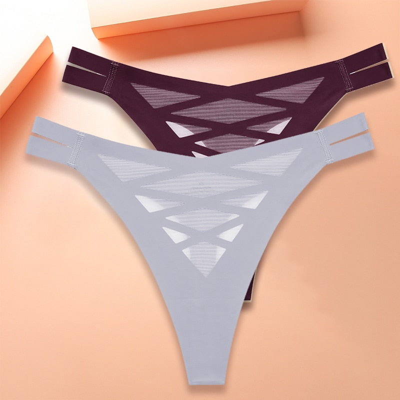 New Seamless Silk Cross Waist Lingerie Thong Panties