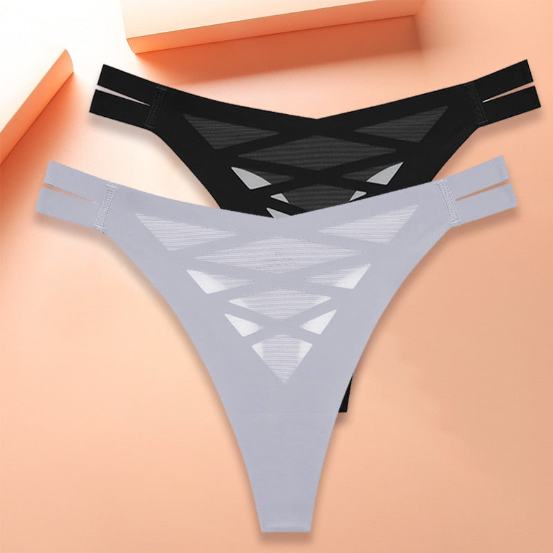 New Seamless Silk Cross Waist Lingerie Thong Panties