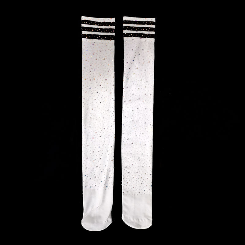 Mesh Rhinestone Tight Stockings Over Knee Socks