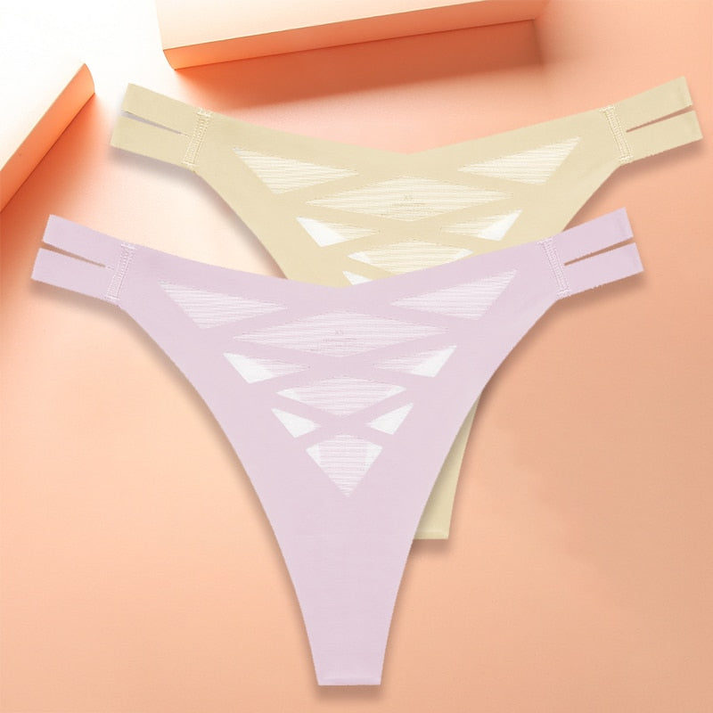 New Seamless Silk Cross Waist Lingerie Thong Panties