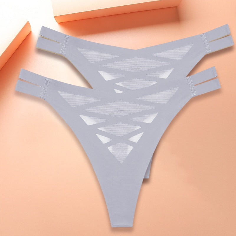 New Seamless Silk Cross Waist Lingerie Thong Panties