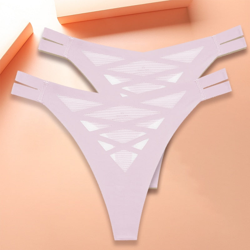 New Seamless Silk Cross Waist Lingerie Thong Panties