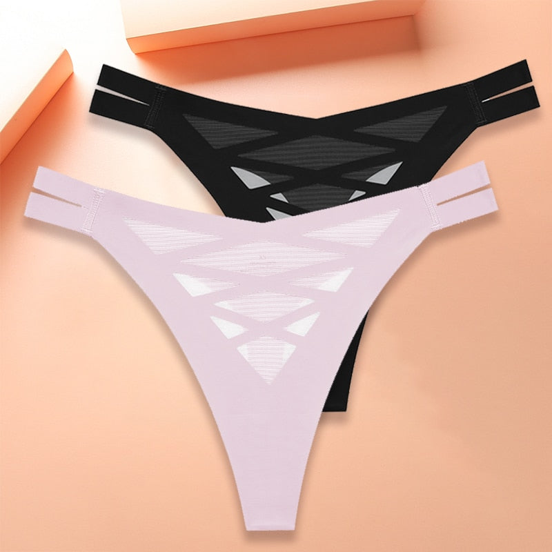 New Seamless Silk Cross Waist Lingerie Thong Panties