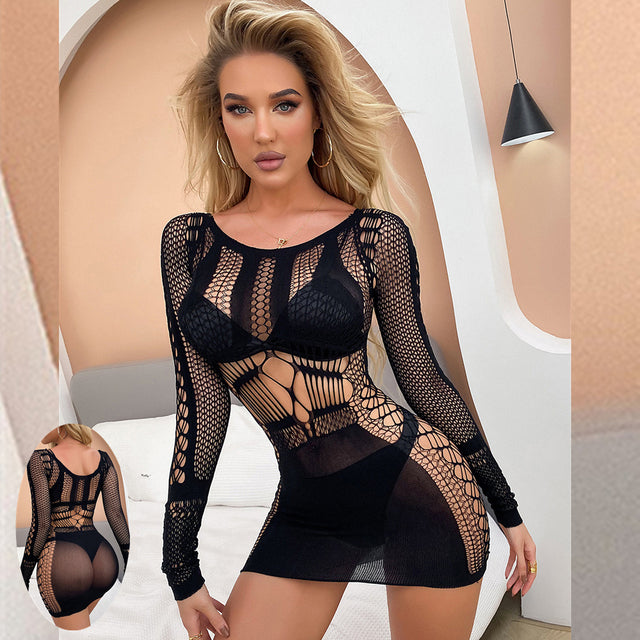 Curvy Mesh Hollow Out Fishnet Babydoll And Chemises