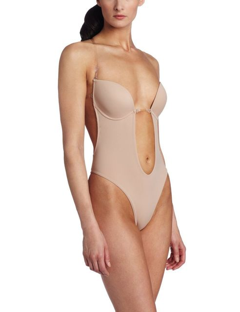 Seamless backless body shaper bodysuit with clear straps side view