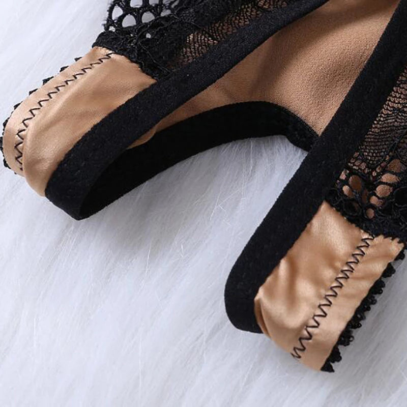 Sheer Lace Open Crotch Bowknot V-String Panties - product image 2